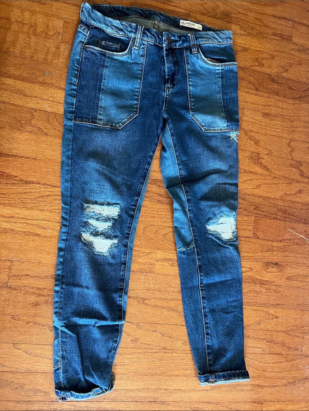 Blank NYC Women's Two-Tone Distressed Skinny Jeans in Dark Blue